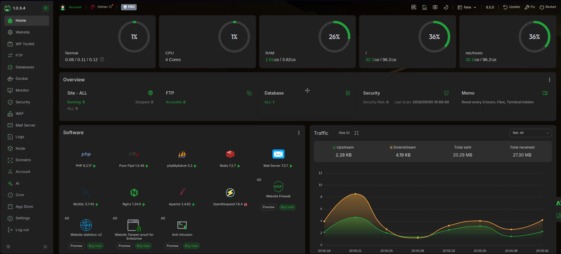 aaPanel Control Panel Dashboard